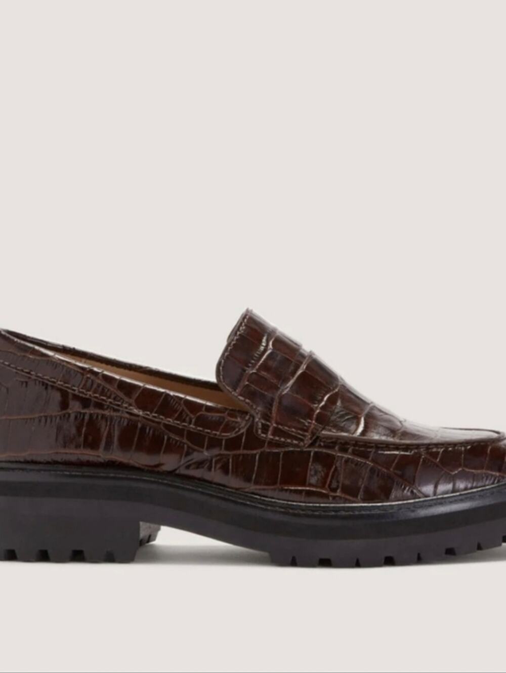 Everlane The Lug Loafer Brown Croc Embossed Platform Chunky Shoes Size 7.5